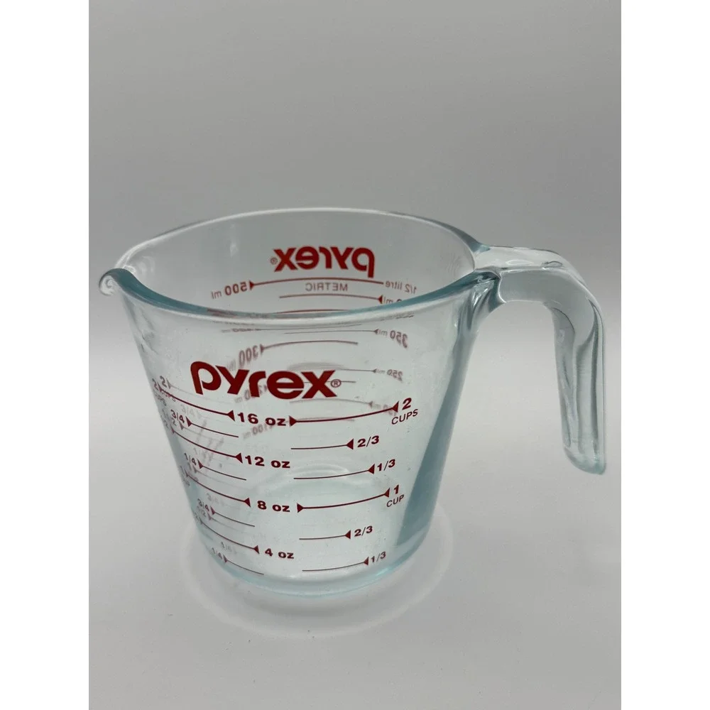 Pyrex 2 Cup‎ Glass Measuring Cup 16oz 500ml Red Lettering Clear with Handle